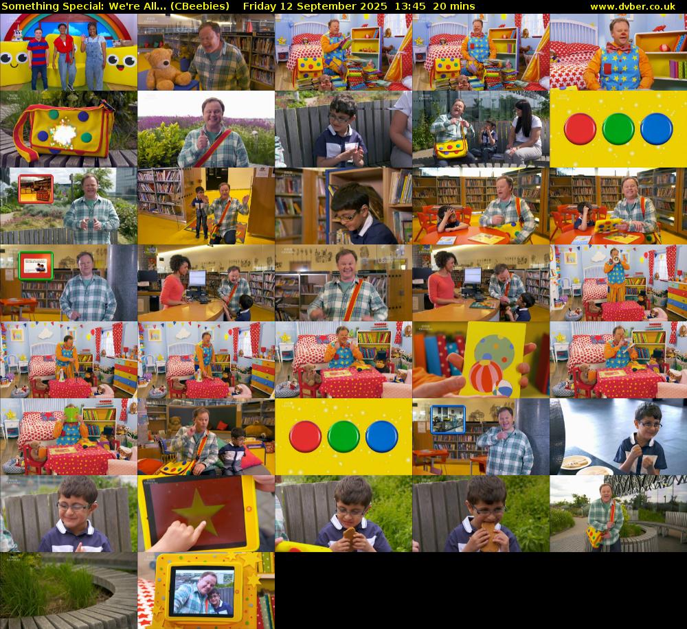 Something Special: We're All... (CBeebies) Friday 12 September 2025 13:45 - 14:05