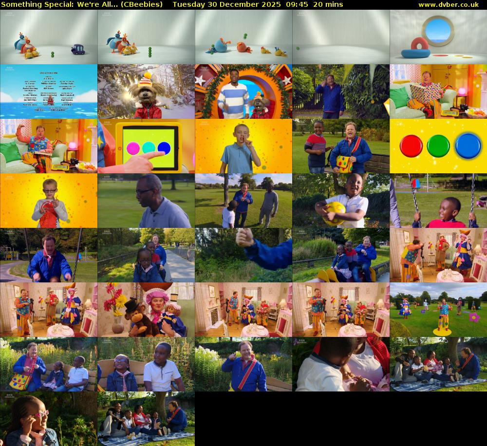 Something Special: We're All... (CBeebies) Tuesday 30 December 2025 09:45 - 10:05