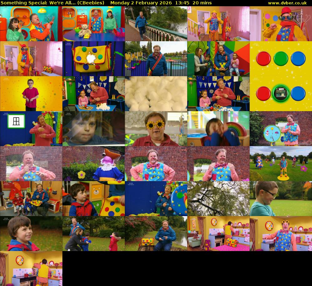 Something Special: We're All... (CBeebies) Monday 2 February 2026 13:45 - 14:05
