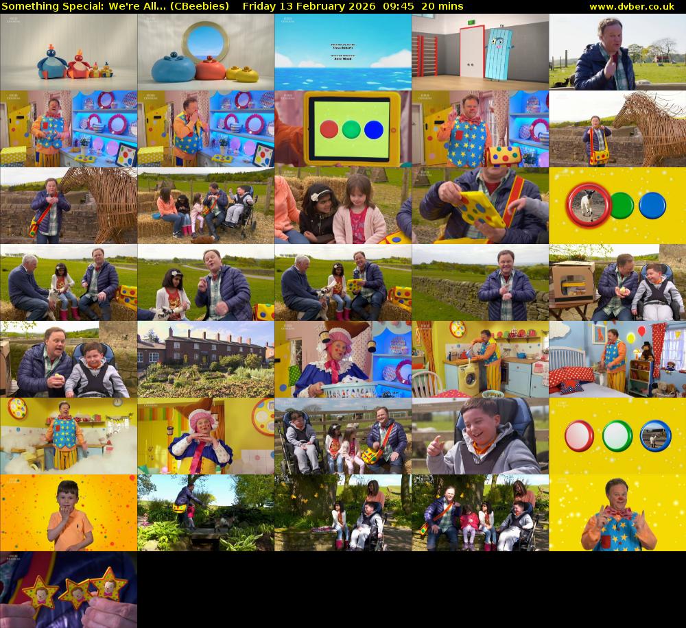 Something Special: We're All... (CBeebies) Friday 13 February 2026 09:45 - 10:05