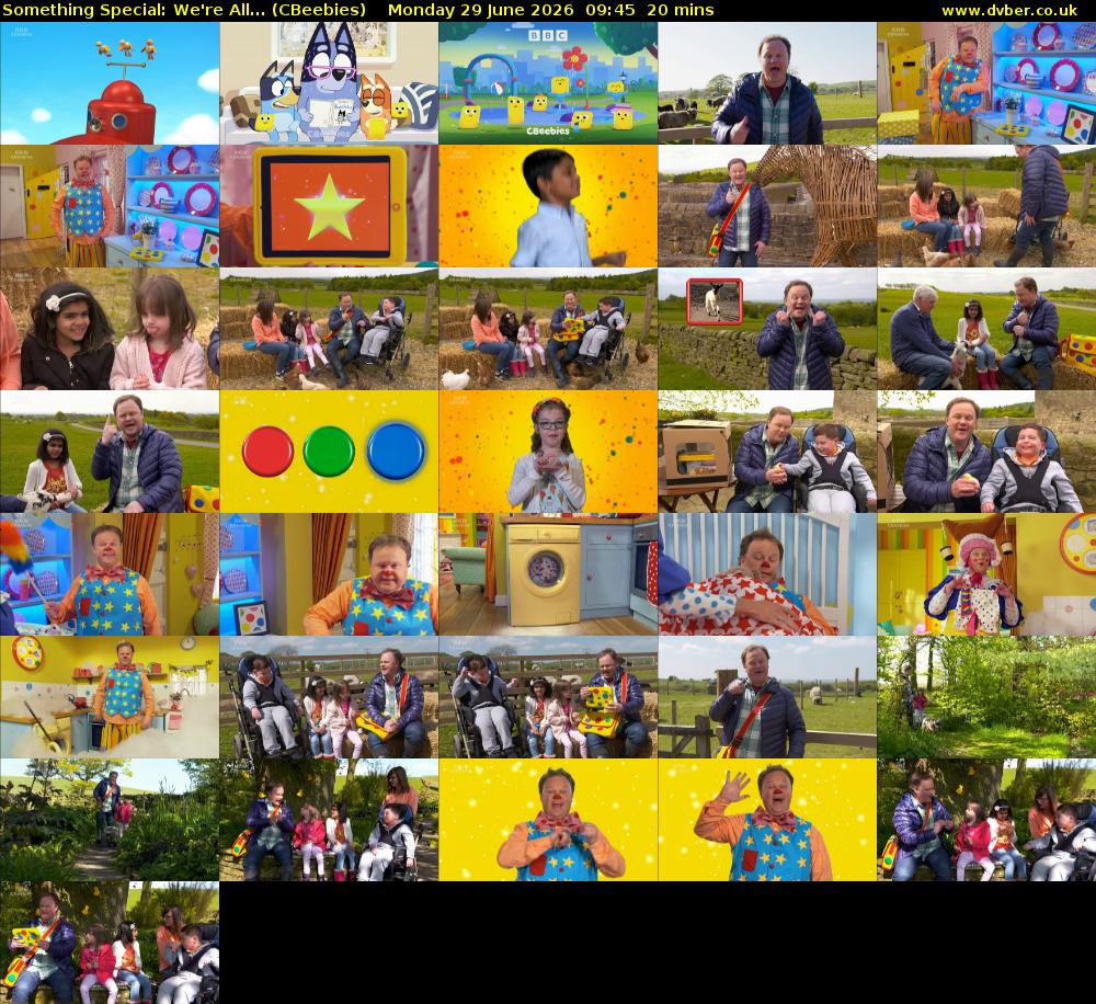 Something Special: We're All... (CBeebies) Monday 29 June 2026 09:45 - 10:05