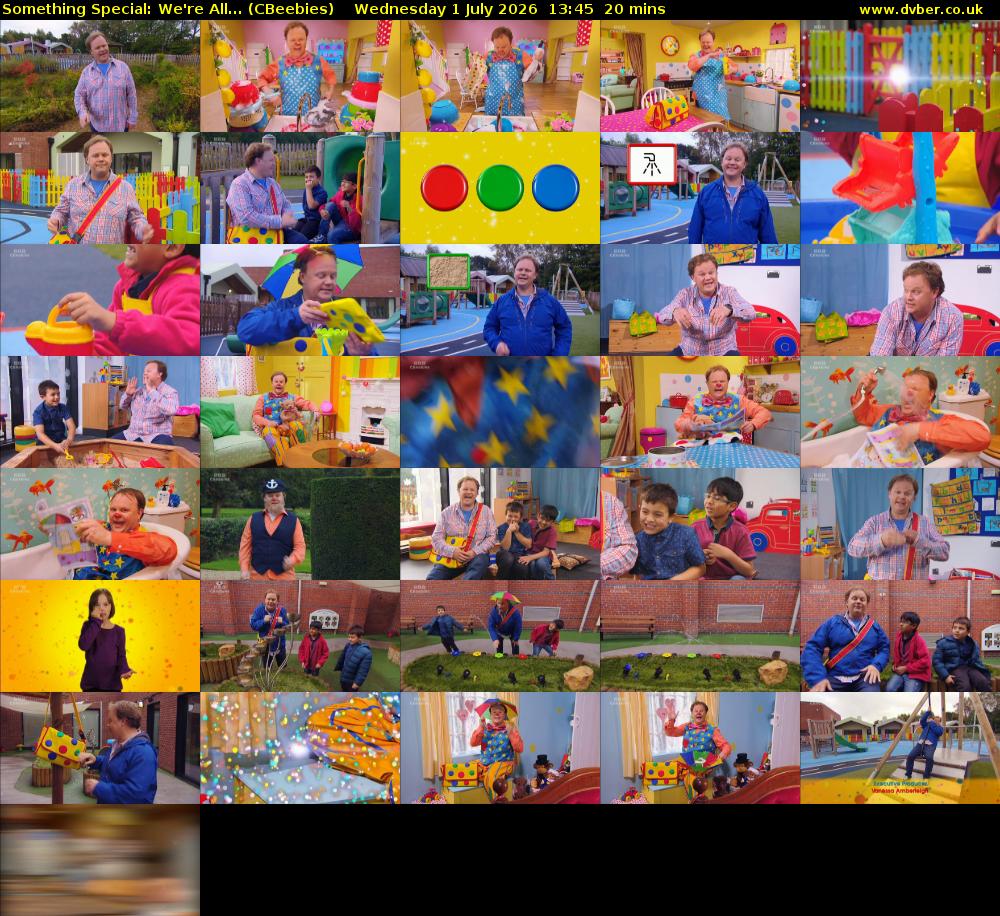 Something Special: We're All... (CBeebies) Wednesday 1 July 2026 13:45 - 14:05
