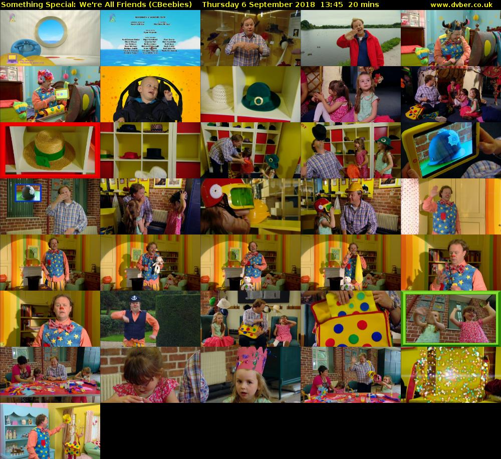 Something Special: We're All Friends (CBeebies) Thursday 6 September 2018 13:45 - 14:05