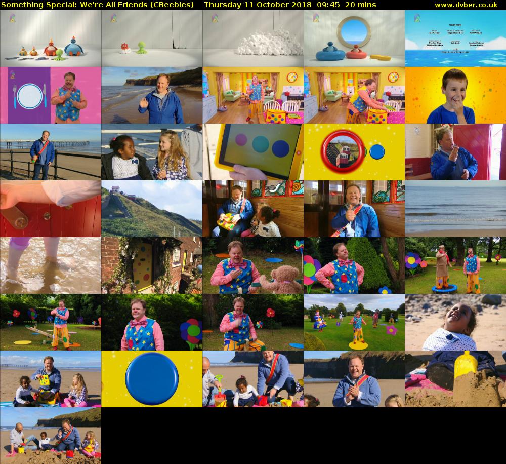 Something Special: We're All Friends (CBeebies) Thursday 11 October 2018 09:45 - 10:05