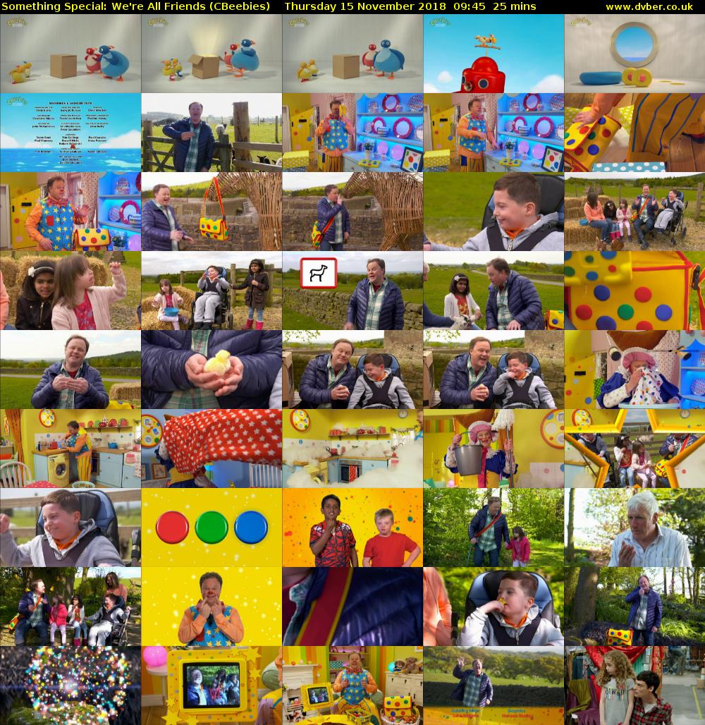 Something Special: We're All Friends (CBeebies) Thursday 15 November 2018 09:45 - 10:10