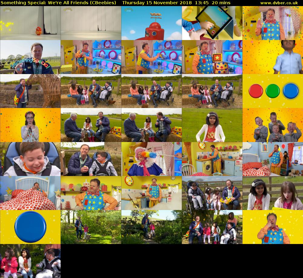Something Special: We're All Friends (CBeebies) Thursday 15 November 2018 13:45 - 14:05