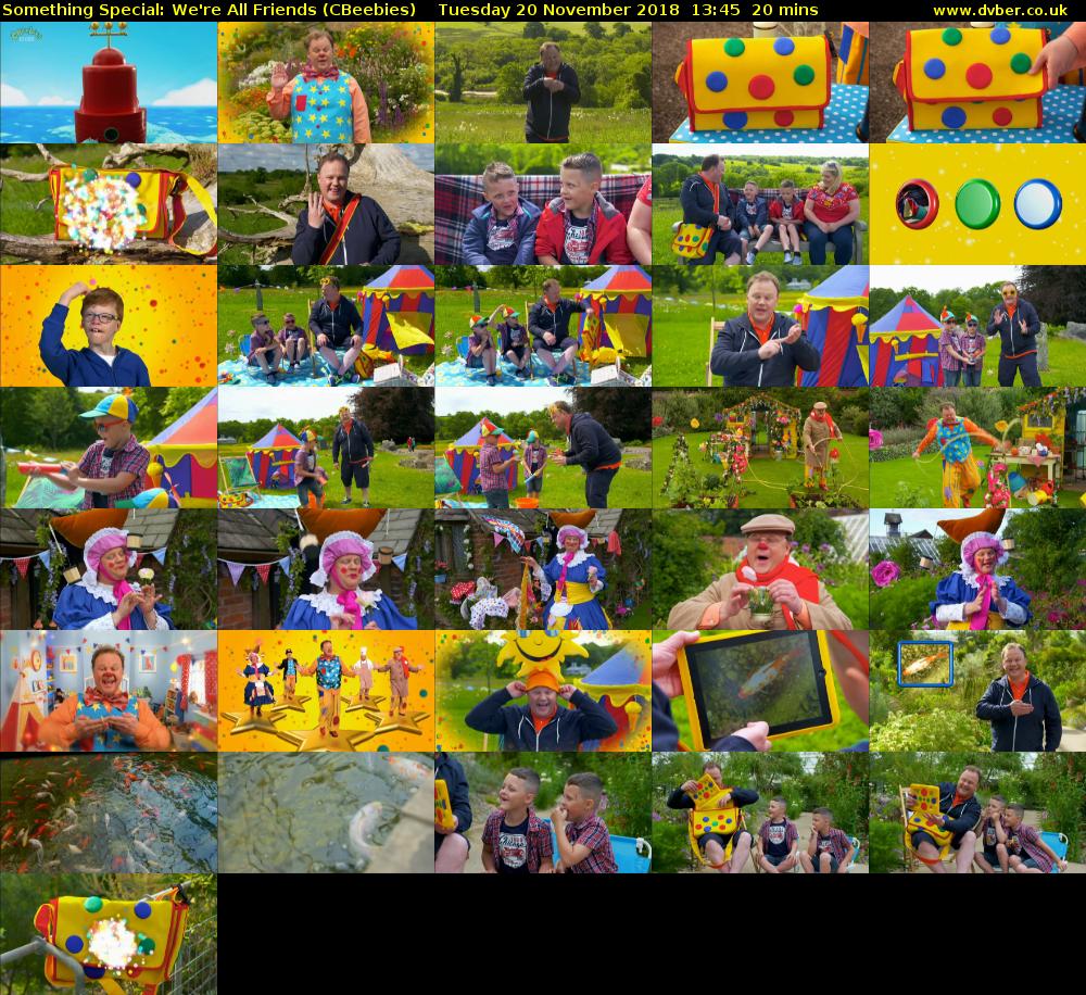 Something Special: We're All Friends (CBeebies) Tuesday 20 November 2018 13:45 - 14:05