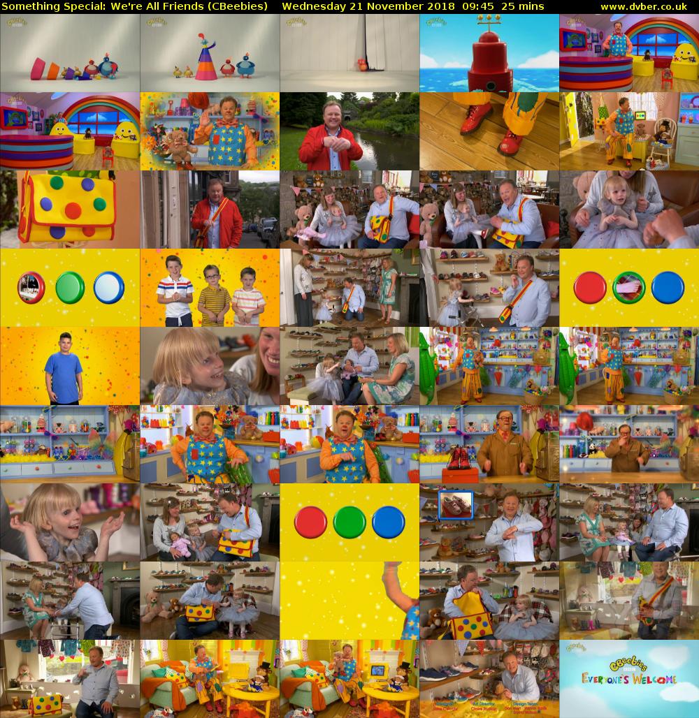 Something Special: We're All Friends (CBeebies) Wednesday 21 November 2018 09:45 - 10:10