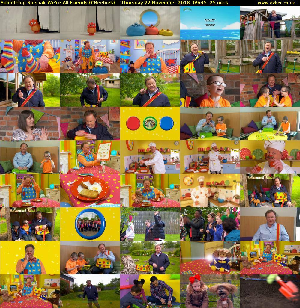 Something Special: We're All Friends (CBeebies) Thursday 22 November 2018 09:45 - 10:10