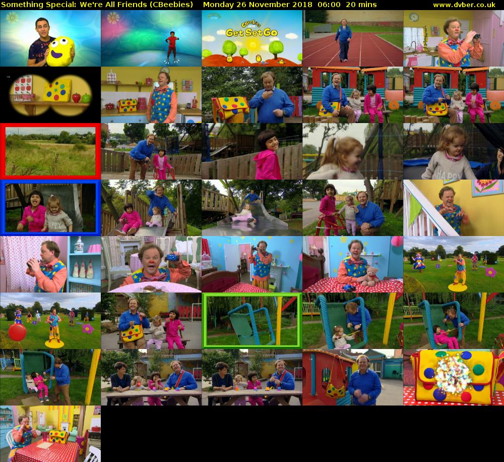 Something Special: We're All Friends (CBeebies) Monday 26 November 2018 06:00 - 06:20