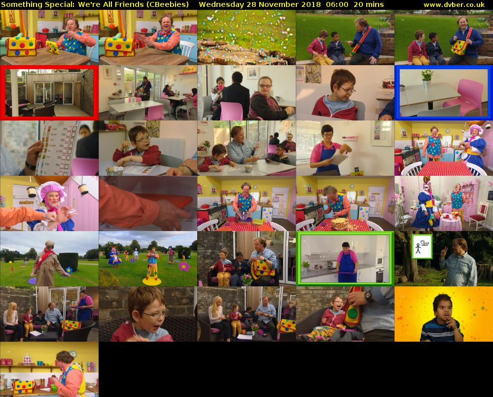 Something Special: We're All Friends (CBeebies) Wednesday 28 November 2018 06:00 - 06:20