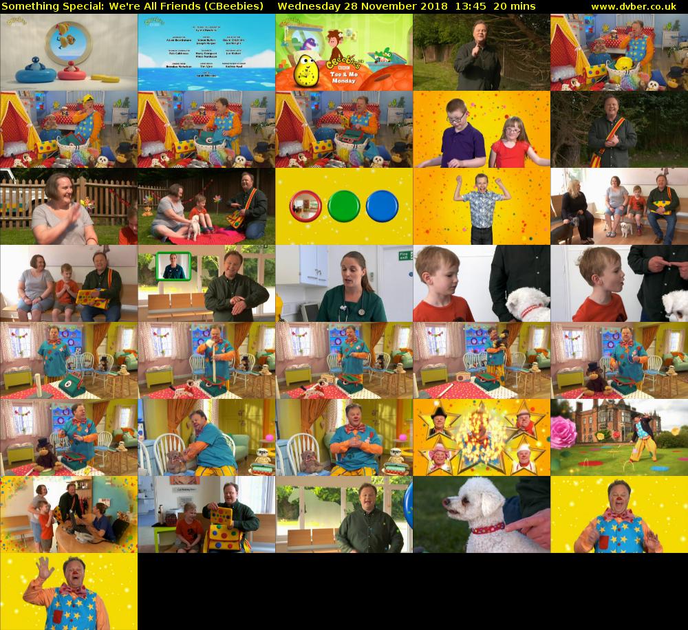 Something Special: We're All Friends (CBeebies) Wednesday 28 November 2018 13:45 - 14:05