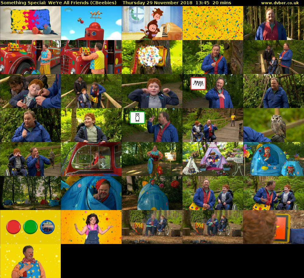 Something Special: We're All Friends (CBeebies) Thursday 29 November 2018 13:45 - 14:05