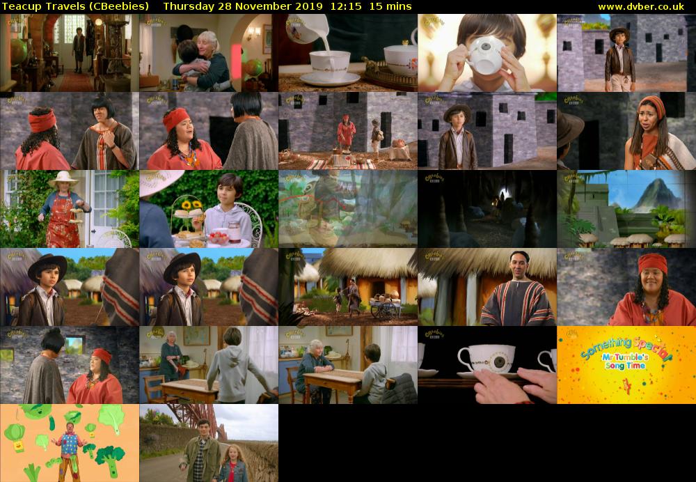 Teacup Travels (CBeebies) Thursday 28 November 2019 12:15 - 12:30