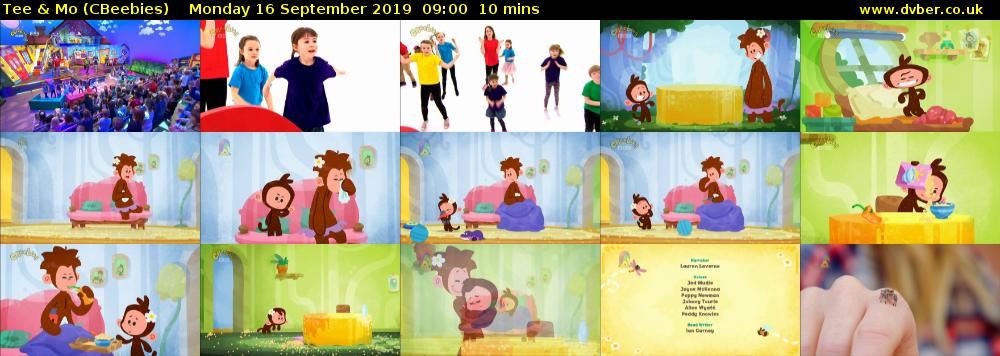 Tee & Mo (CBeebies) Monday 16 September 2019 09:00 - 09:10