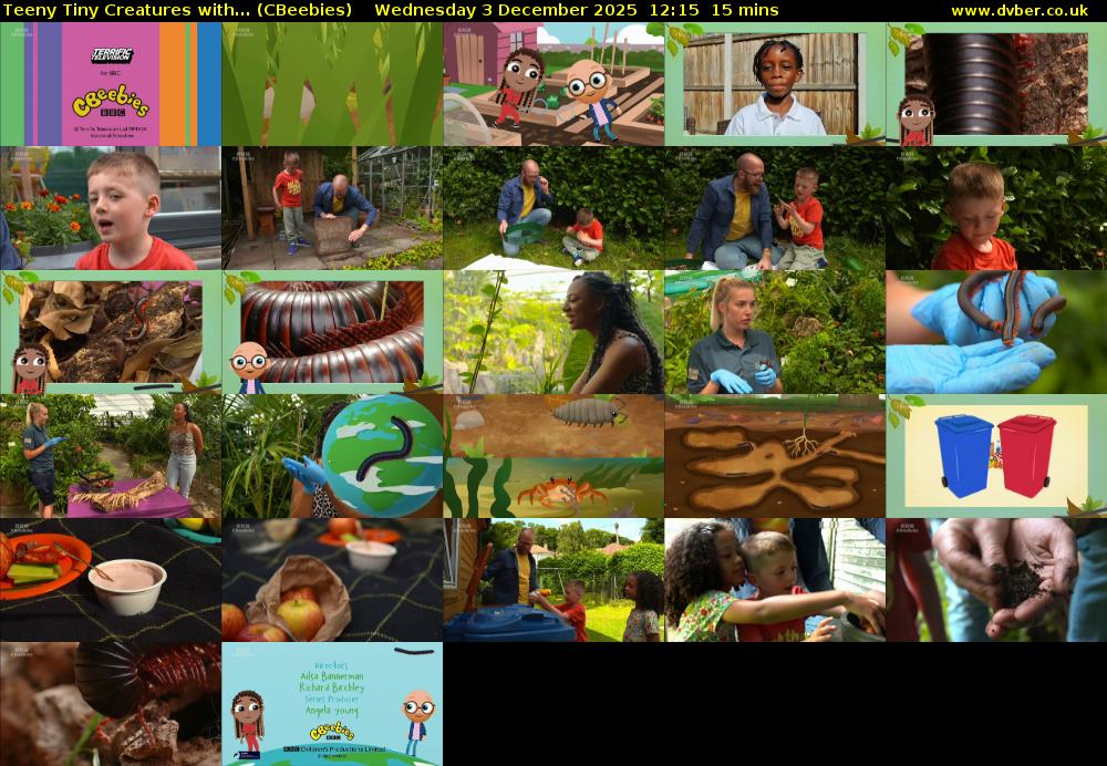 Teeny Tiny Creatures with... (CBeebies) Wednesday 3 December 2025 12:15 - 12:30