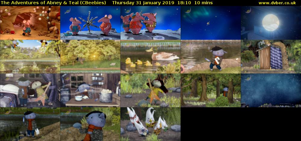 The Adventures of Abney & Teal (CBeebies) Thursday 31 January 2019 18:10 - 18:20
