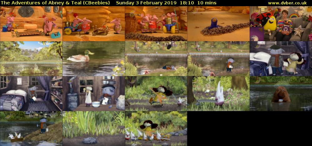 The Adventures of Abney & Teal (CBeebies) Sunday 3 February 2019 18:10 - 18:20
