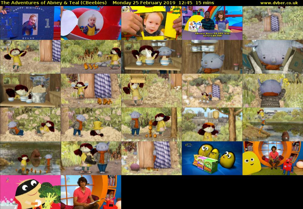 The Adventures of Abney & Teal (CBeebies) Monday 25 February 2019 12:45 - 13:00