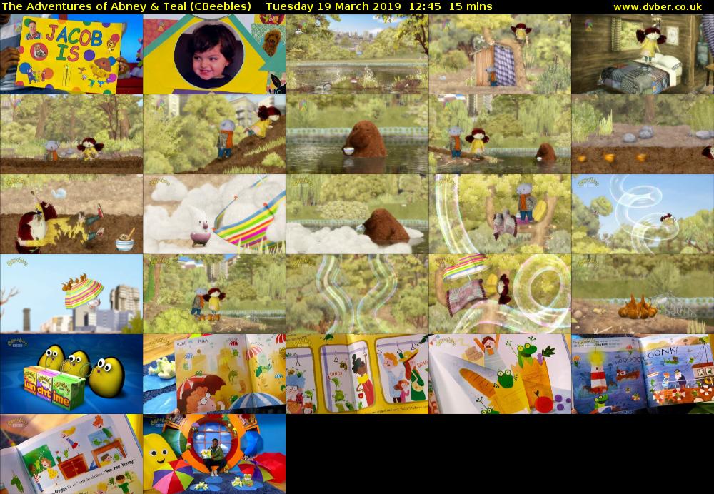 The Adventures of Abney & Teal (CBeebies) Tuesday 19 March 2019 12:45 - 13:00
