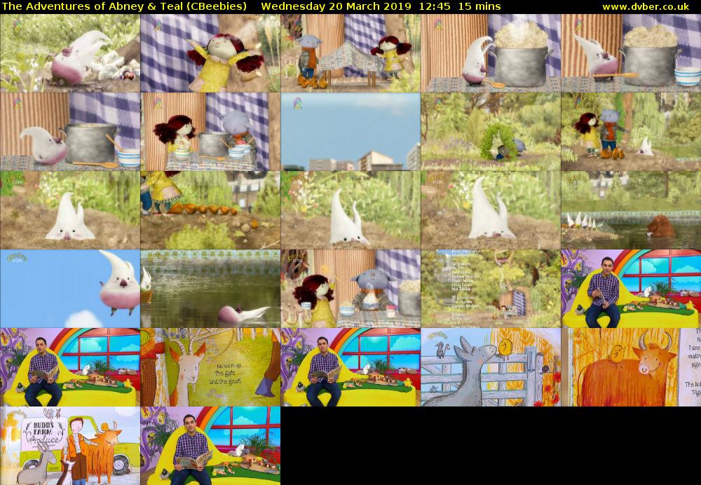 The Adventures of Abney & Teal (CBeebies) Wednesday 20 March 2019 12:45 - 13:00