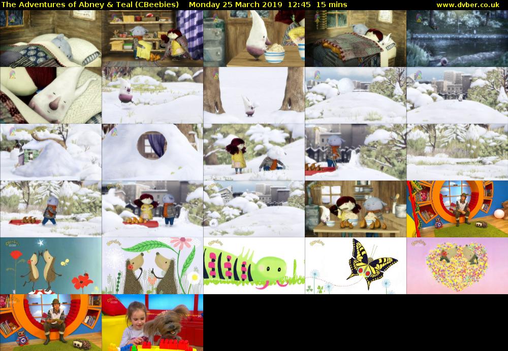 The Adventures of Abney & Teal (CBeebies) Monday 25 March 2019 12:45 - 13:00