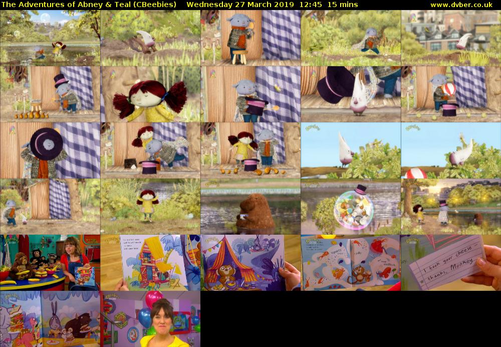 The Adventures of Abney & Teal (CBeebies) Wednesday 27 March 2019 12:45 - 13:00
