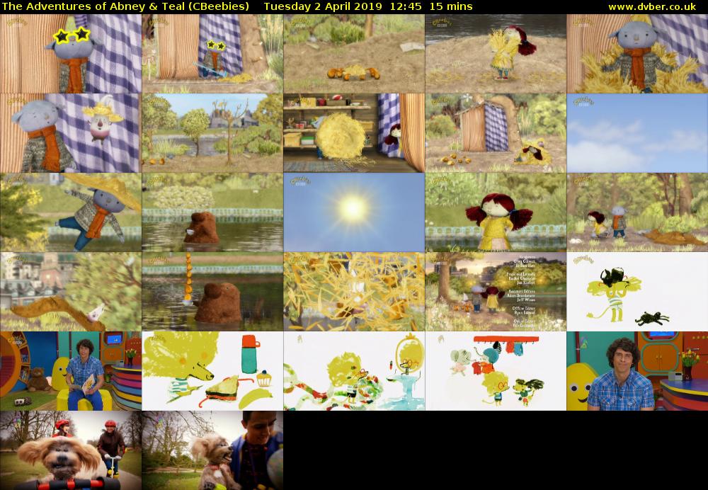 The Adventures of Abney & Teal (CBeebies) Tuesday 2 April 2019 12:45 - 13:00