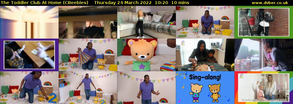 The Toddler Club at Home (CBeebies) Thursday 24 March 2022 10:20 - 10:30