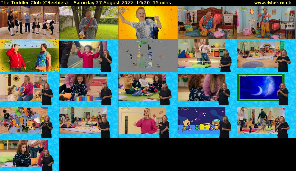 The Toddler Club (CBeebies) Saturday 27 August 2022 14:20 - 14:35