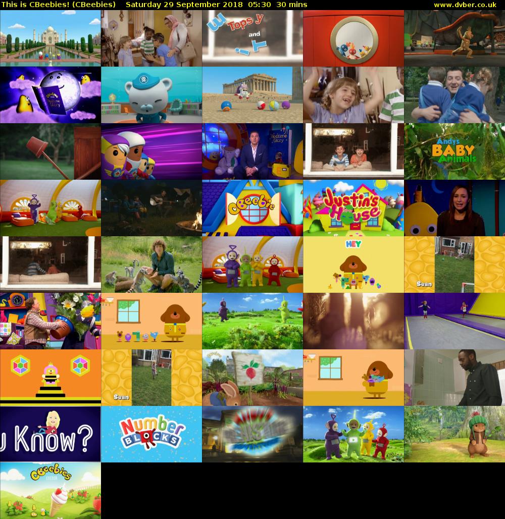 This is CBeebies! (CBeebies) Saturday 29 September 2018 05:30 - 06:00