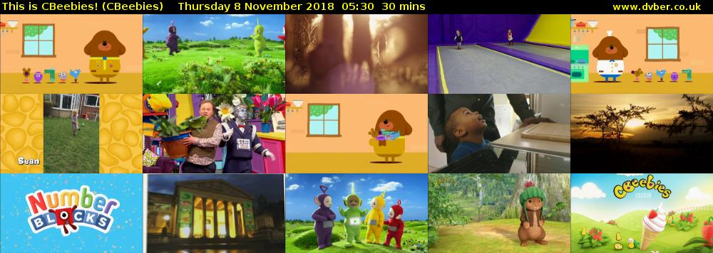 This is CBeebies! (CBeebies) Thursday 8 November 2018 05:30 - 06:00