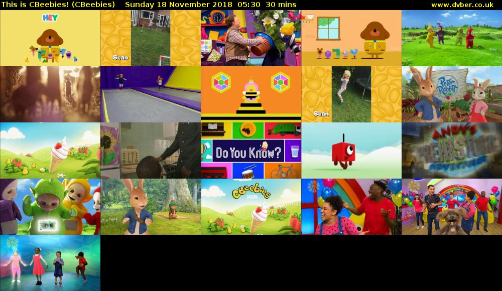 This is CBeebies! (CBeebies) Sunday 18 November 2018 05:30 - 06:00