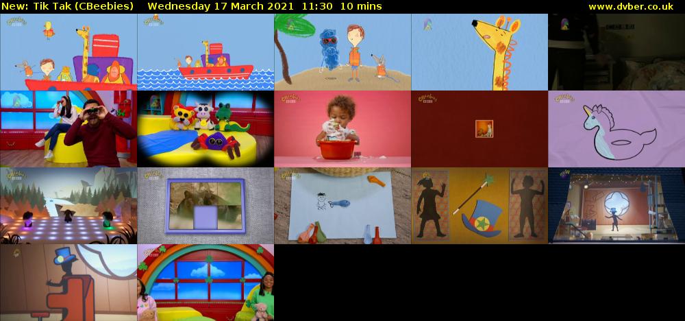 Tik Tak (CBeebies) Wednesday 17 March 2021 11:30 - 11:40