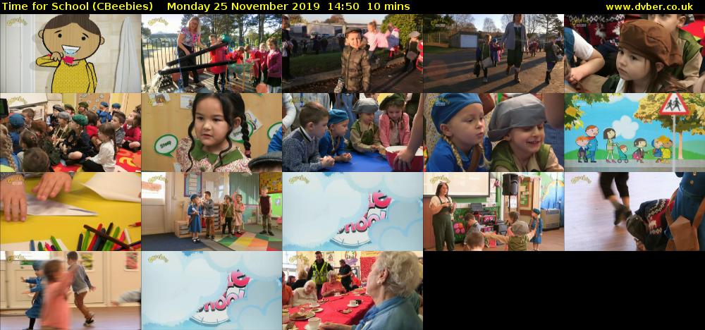 Time for School (CBeebies) Monday 25 November 2019 14:50 - 15:00