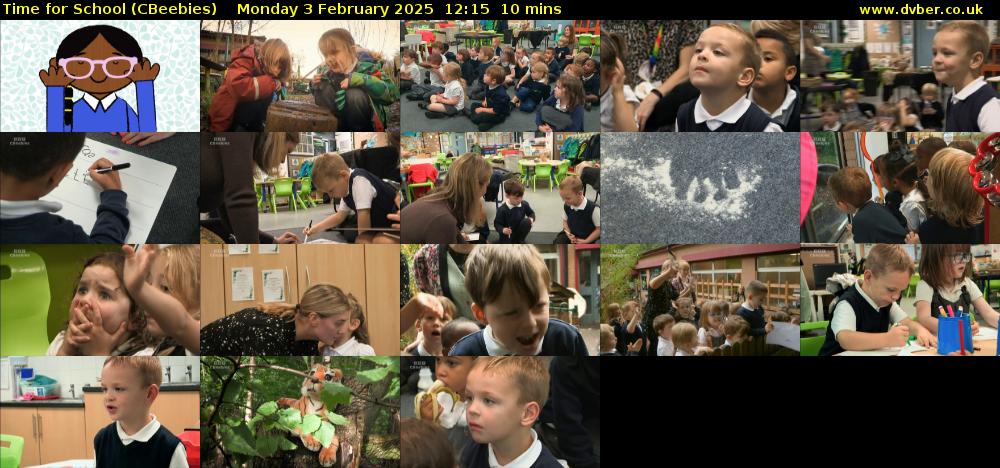 Time for School (CBeebies) Monday 3 February 2025 12:15 - 12:25
