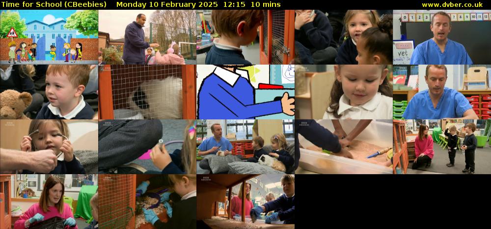 Time for School (CBeebies) Monday 10 February 2025 12:15 - 12:25