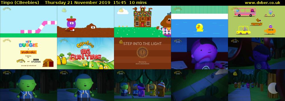 Tinpo (CBeebies) Thursday 21 November 2019 15:45 - 15:55