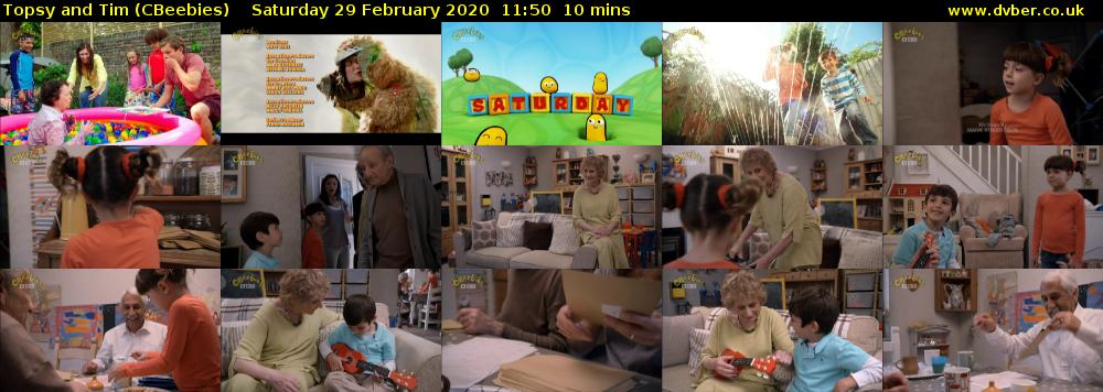 Topsy and Tim (CBeebies) Saturday 29 February 2020 11:50 - 12:00