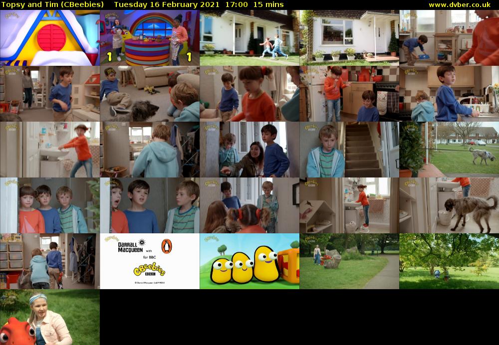Topsy and Tim (CBeebies) Tuesday 16 February 2021 17:00 - 17:15