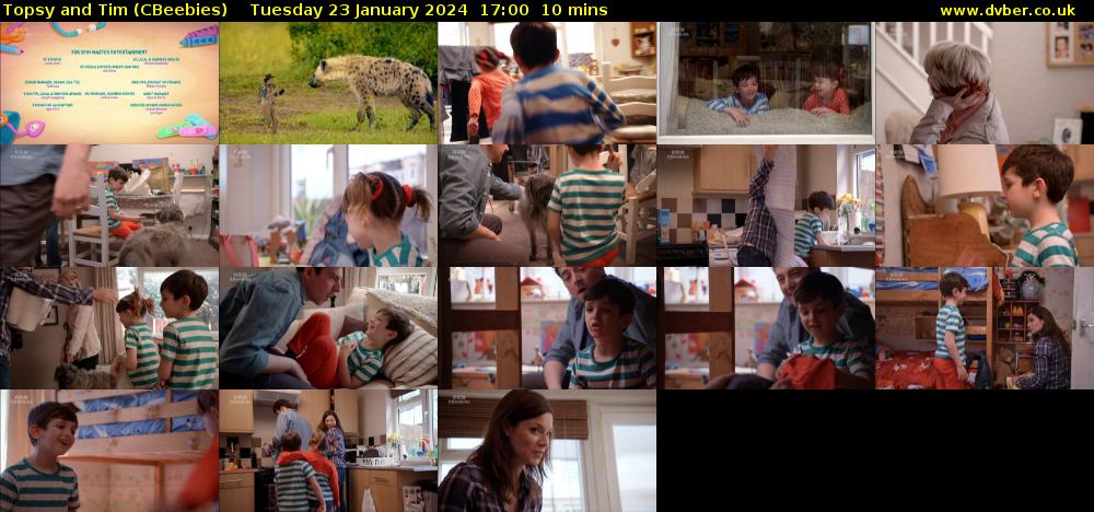Topsy and Tim (CBeebies) Tuesday 23 January 2024 17:00 - 17:10