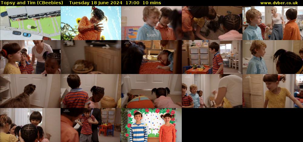 Topsy and Tim (CBeebies) Tuesday 18 June 2024 17:00 - 17:10