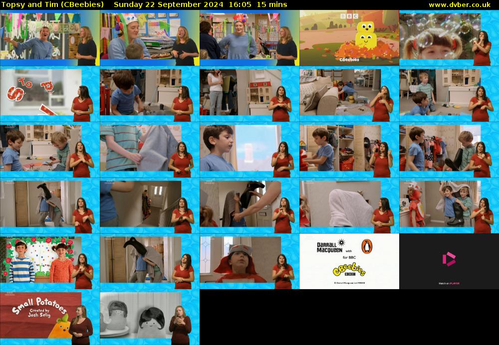 Topsy and Tim (CBeebies) Sunday 22 September 2024 16:05 - 16:20