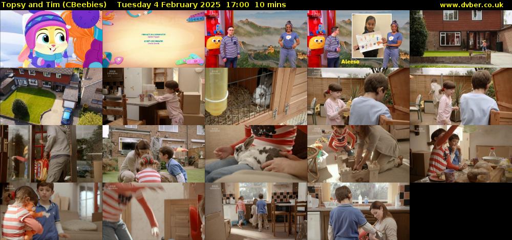 Topsy and Tim (CBeebies) Tuesday 4 February 2025 17:00 - 17:10