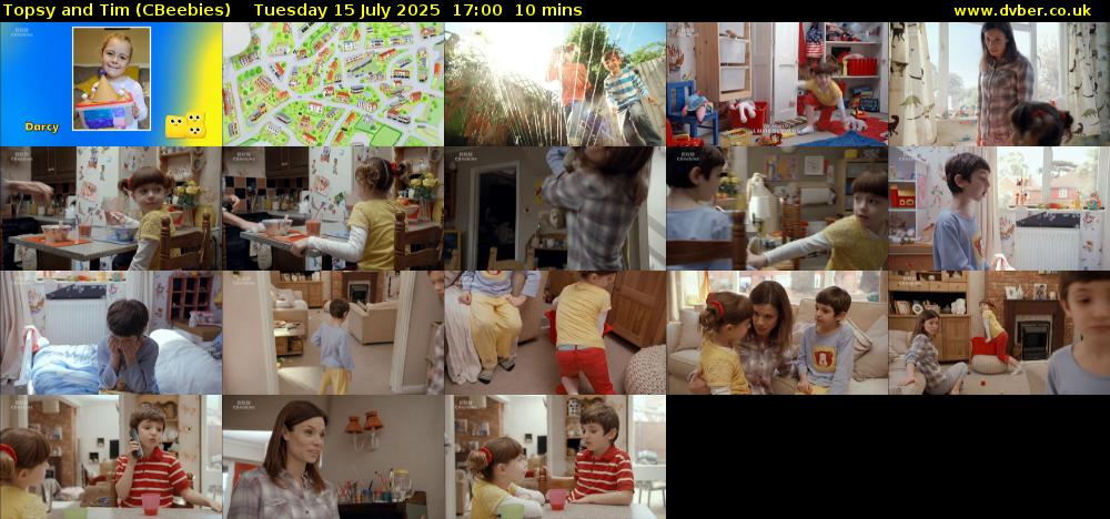 Topsy and Tim (CBeebies) Tuesday 15 July 2025 17:00 - 17:10