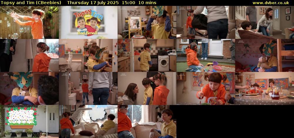 Topsy and Tim (CBeebies) Thursday 17 July 2025 15:00 - 15:10
