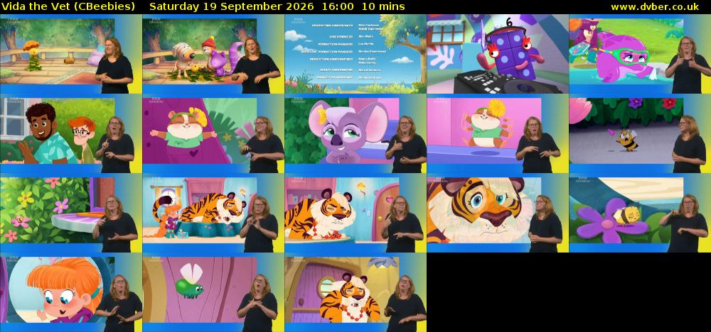 Vida the Vet (CBeebies) Saturday 19 September 2026 16:00 - 16:10