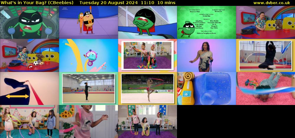 What's in Your Bag? (CBeebies) Tuesday 20 August 2024 11:10 - 11:20