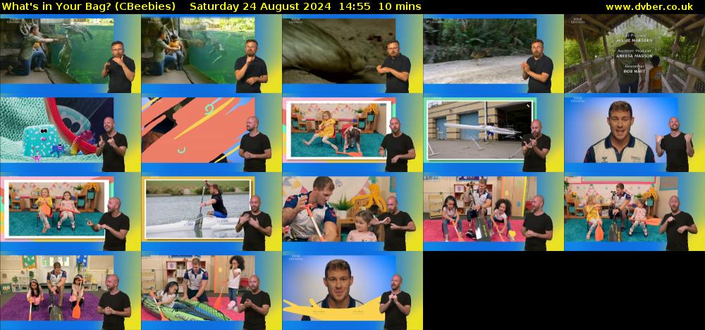 What's in Your Bag? (CBeebies) Saturday 24 August 2024 14:55 - 15:05