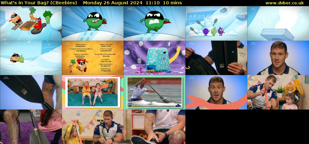 What's in Your Bag? (CBeebies) Monday 26 August 2024 11:10 - 11:20